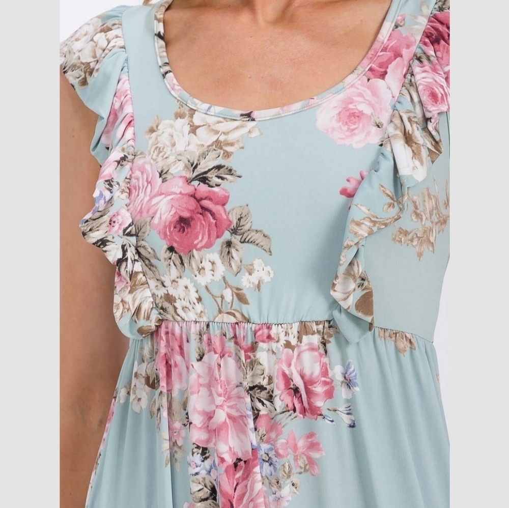 Floral Scoop Neck Maxi Dress in Blue and Pink Medium - Picture 9 of 12